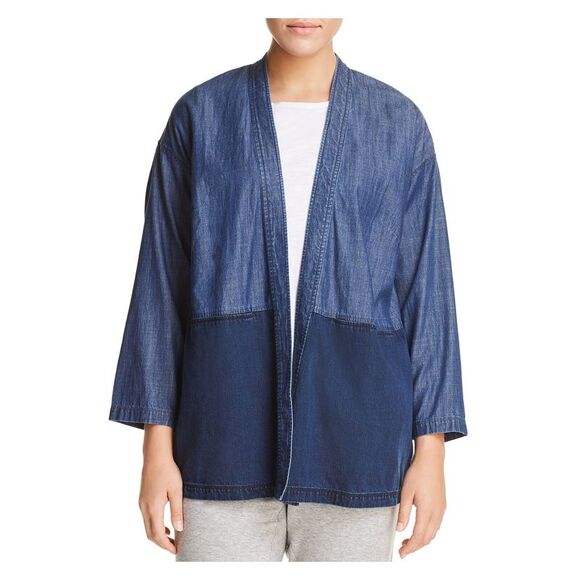 EILEEN FISHER Womens Ivory Denim Pocketed Button Cropped Denim Jacket main image 1